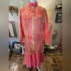 Vintage custom made sheath dress with floral, beaded chiffon jacket.​
